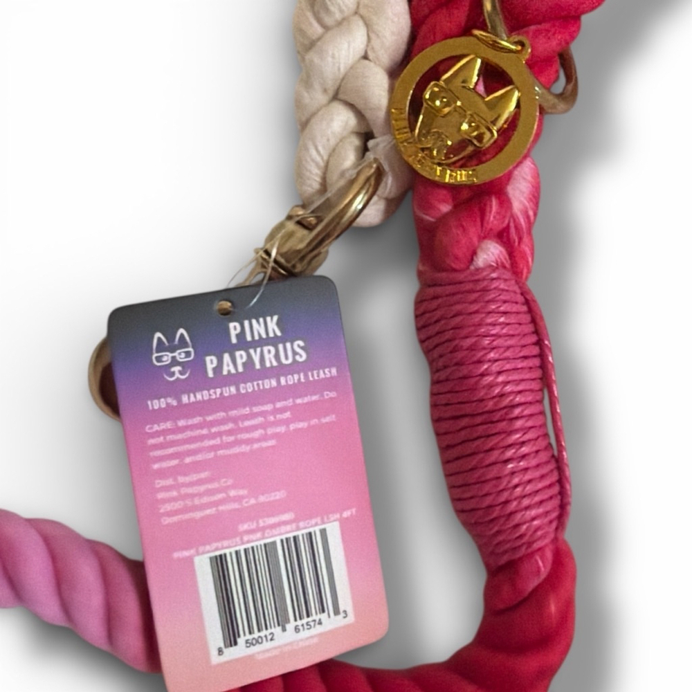 Pink Papyrus Cotton Rope Dog Leash, Pink Ombre, 4-ft long, 1/2-in wide - Picture 3 of 6